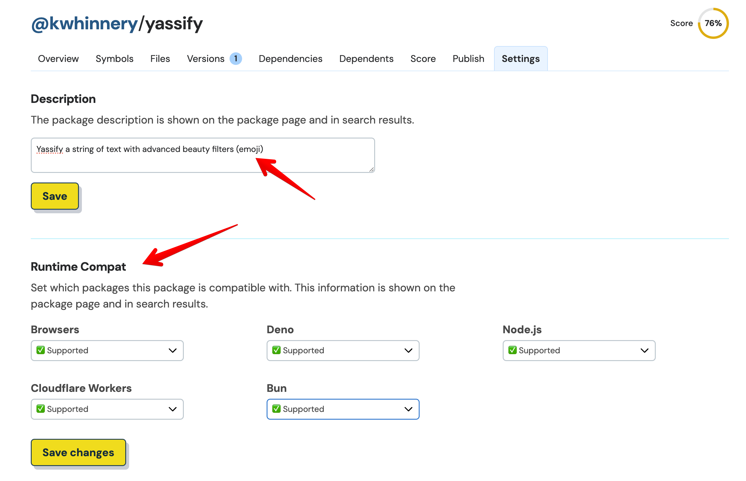 package settings